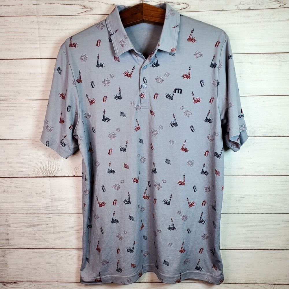 Travis Mathew Polo Statue Of Liberty Beer Cans Embroidered Course Size Large Men